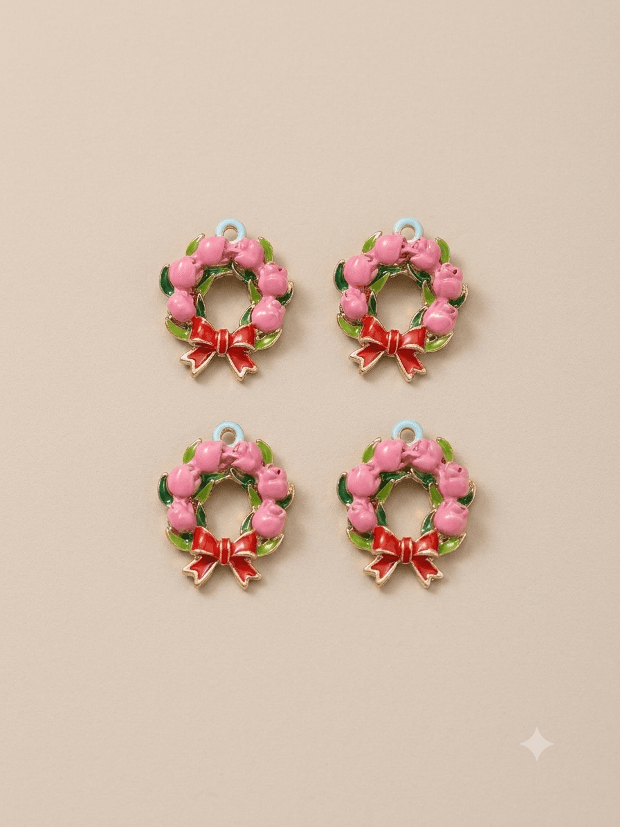 Christmas wreath 3d charm pink flower 